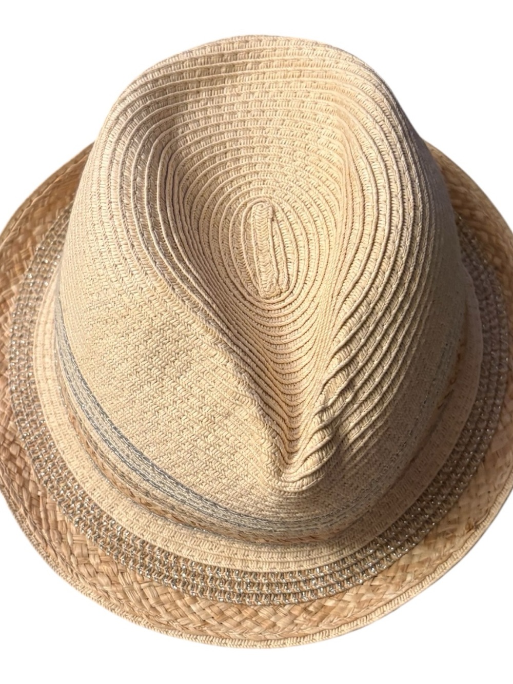 Straw Fedora Women’s Hat with Woven Band - Natural Beige
